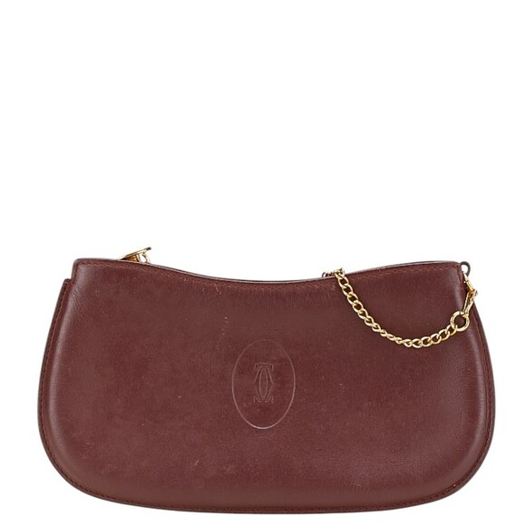 Cartier Must Line Accessory Pouch Wine Red/Bordeaux Leather Women's CARTIER